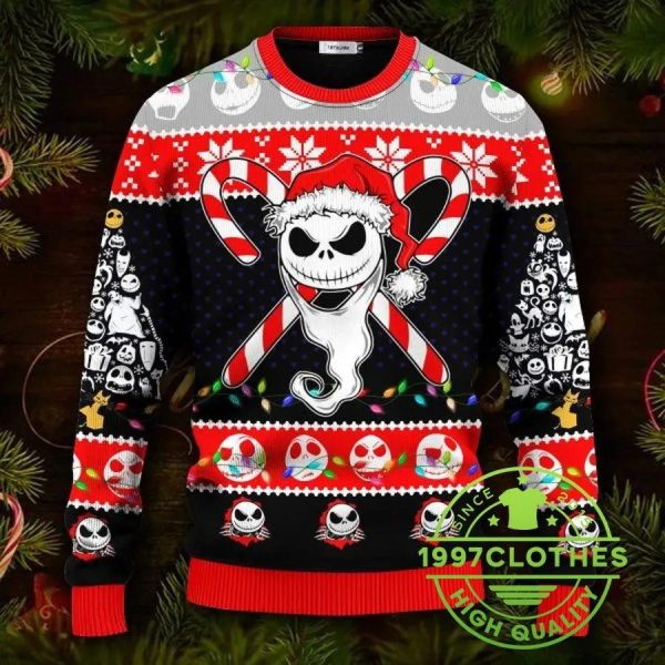 Santa Skeleton Sweater, The Nightmare Before Christmas Jack Skellington Ugly Christmas Sweater, Jack Skellington Ugly Sweater