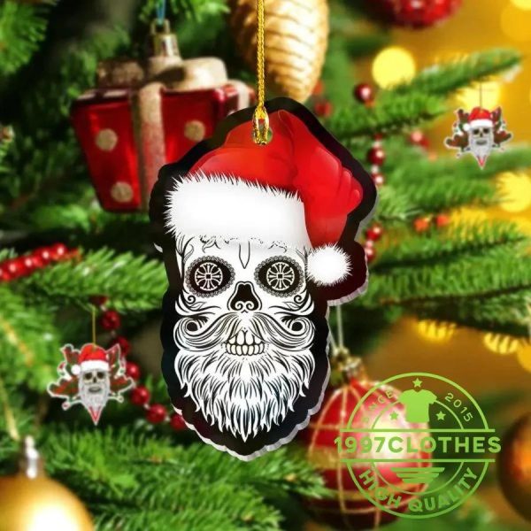 Santa Wearing Red Stocking Hat Skull Christmas Ornament, Skull Christmas Decorations