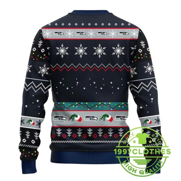 Seattle Seahawks 12 Grinch Xmas Day Ugly Christmas Sweater, Seattle Seahawks Ugly Sweater, NFL Ugly Sweater