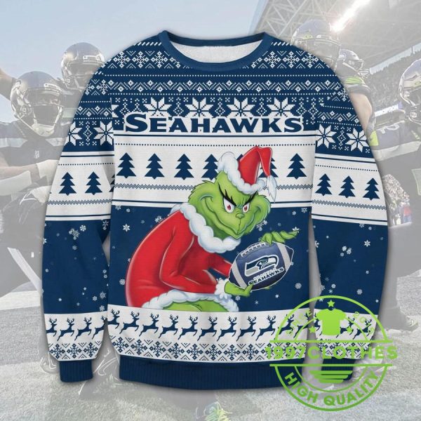 Seattle Seahawks Grinch Stolen Christmas Ugly Sweater, Seattle Seahawks Ugly Sweater, NFL Ugly Sweater