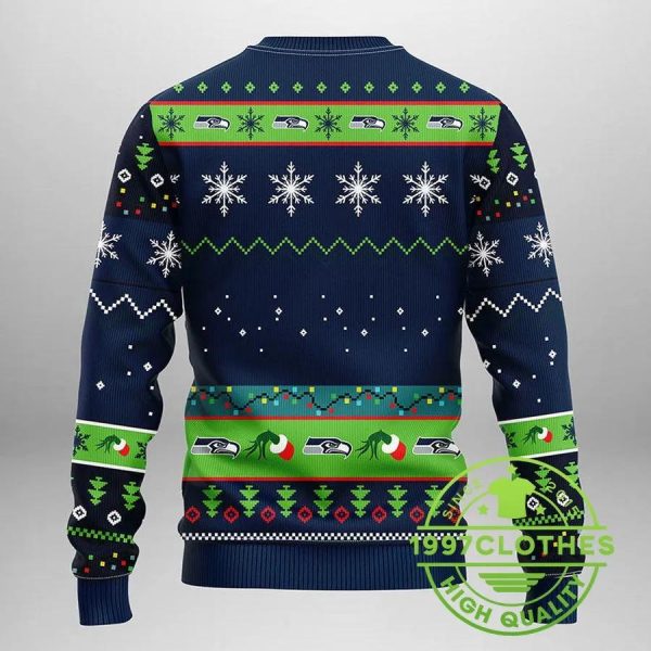 Seattle Seahawks Grinch Ugly Christmas Sweater, Seattle Seahawks Ugly Sweater, NFL Ugly Sweater