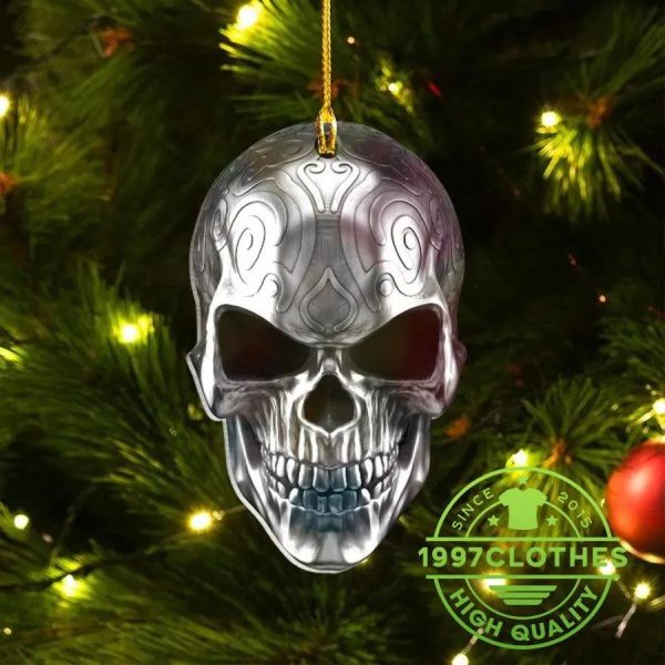 Silver Scary Skull Christmas Ornament, Skull Christmas Decorations