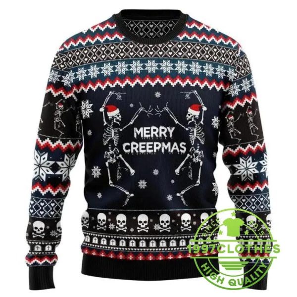 Skeleton Merry Creepmas Ugly Christmas Sweater, Funny Skull Xmas Sweater, Skull Ugly Sweater