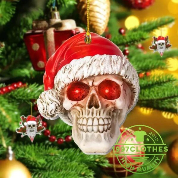 Smiley Santa Claus Skull Christmas Ornament, Custom Christmas Ornament, Skull Christmas Decorations