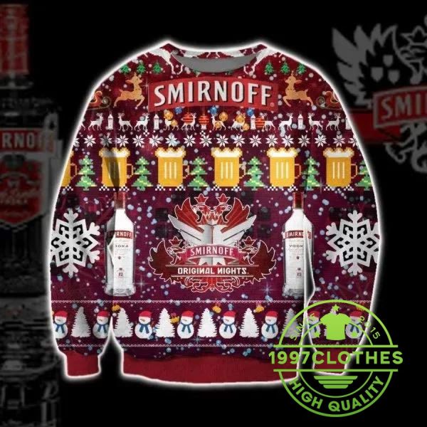 Smirnoff Vodka Wine Ugly Christmas Sweater, Beer Ugly Sweater