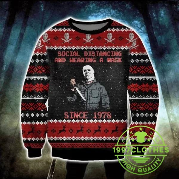 Social Distancing And Wearing A Mask Since 1978 Ugly Christmas Sweater, Halloween Christmas Sweater