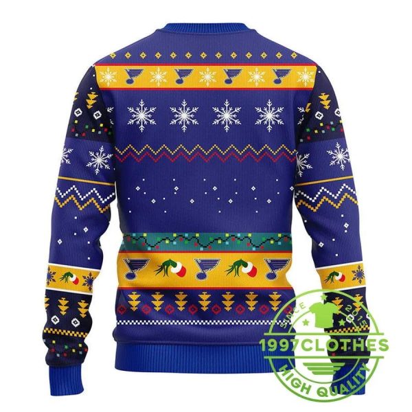 St. Louis Blues 12 Grinch Xmas Day Ugly Christmas Sweater, St. Louis Blues Ugly Sweater, NHL Ugly Sweater