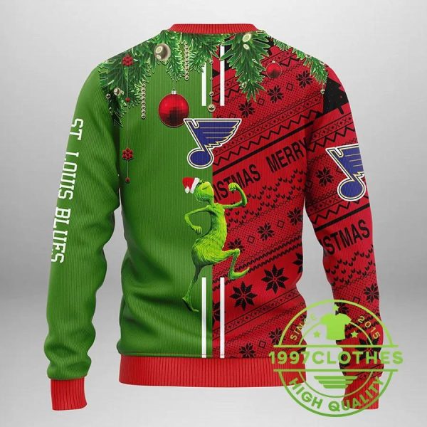 St. Louis Blues Grinch & Scooby-doo Ugly Christmas Sweater, St. Louis Blues Ugly Sweater, NHL Ugly Sweater