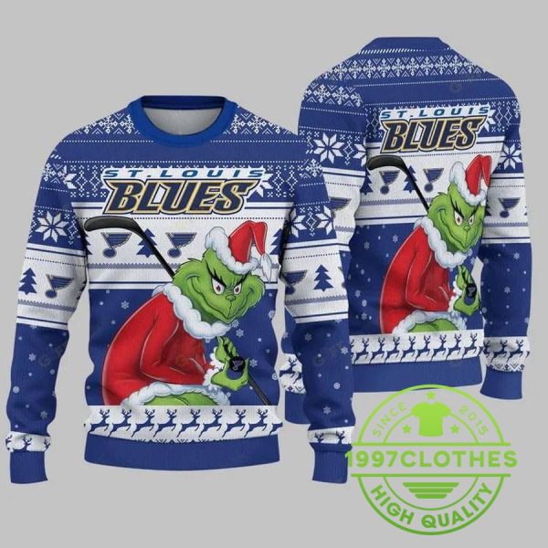 St. Louis Blues Grinch Stolen Christmas Ugly Sweater, St. Louis Blues Ugly Sweater, NHL Ugly Sweater