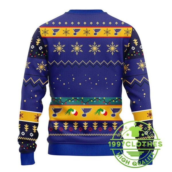 St. Louis Blues Grinch Ugly Christmas Sweater, St. Louis Blues Ugly Sweater, NHL Ugly Sweater