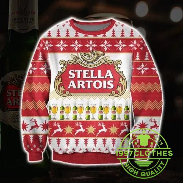 Stella Artois Beer Ugly Christmas Sweater, Stella Artois Ugly Christmas Sweater, Beer Ugly Sweater