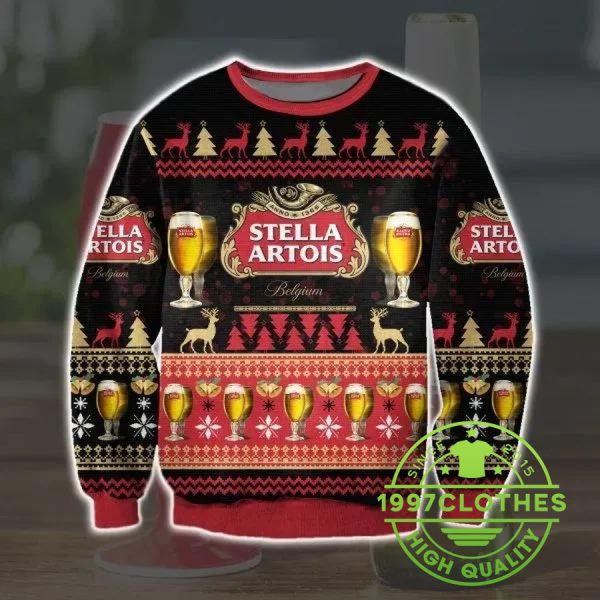 Stella Artois Beer Ugly Christmas Sweater, Stella Artois Ugly Christmas Sweater, Beer Ugly Sweater