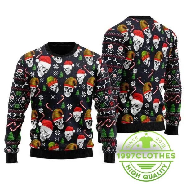 Sugar Skull Ugly Christmas Sweater For Men Women, Christmas Sweater With Skulls, Funny Skull Xmas Sweater, Skull Ugly Sweater