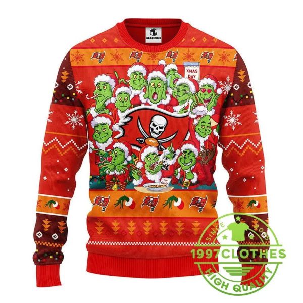 Tampa Bay Buccaneers 12 Grinch Xmas Day Ugly Christmas Sweater, Tampa Bay Buccaneers Ugly Sweater, NFL Ugly Sweater