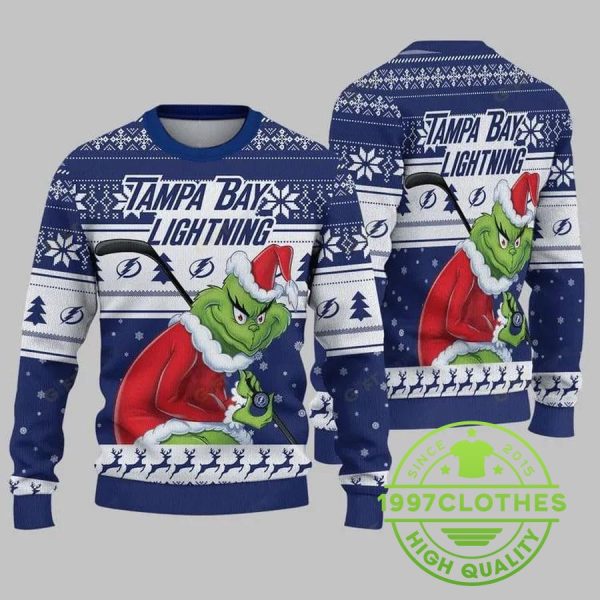 Tampa Bay Lightning Grinch Stolen Christmas Ugly Sweater, Tampa Bay Lightning Ugly Sweater, NHL Ugly Sweater