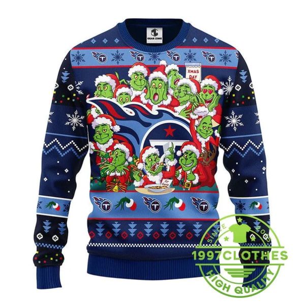 Tennessee Titans 12 Grinch Xmas Day Ugly Christmas Sweater, Tennessee Titans Ugly Sweater, NFL Ugly Sweater