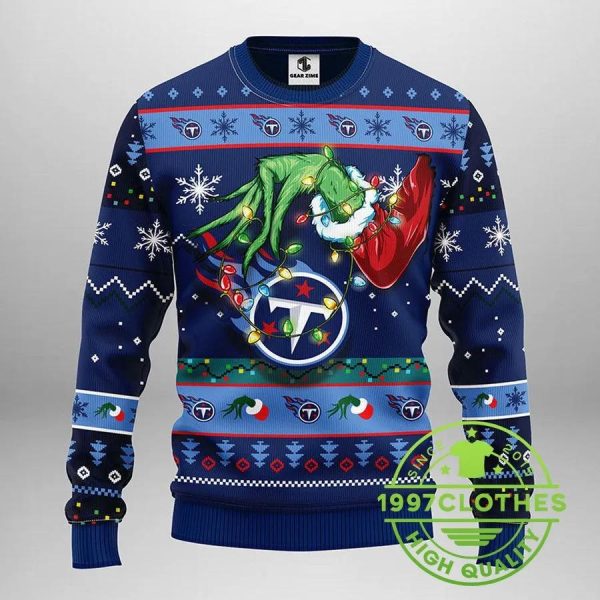 Tennessee Titans Grinch Ugly Christmas Sweater, Tennessee Titans Ugly Sweater, NFL Ugly Sweater