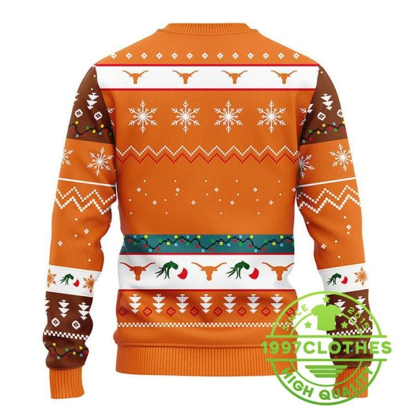 Texas Longhorns 12 Grinch Xmas Day Ugly Christmas Sweater, Texas Longhorns Ugly Sweater, NCAA Ugly Sweater