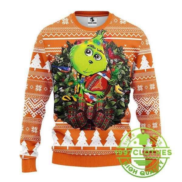 Texas Longhorns Grinch Hug Ugly Christmas Sweater, Texas Longhorns Ugly Sweater, NCAA Ugly Sweater