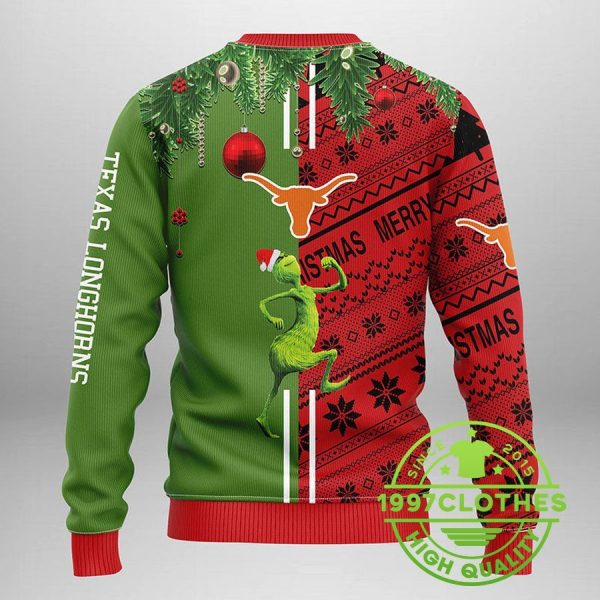 Texas Longhorns Grinch & Scooby-doo Ugly Christmas Sweater, Texas Longhorns Ugly Sweater, NCAA Ugly Sweater