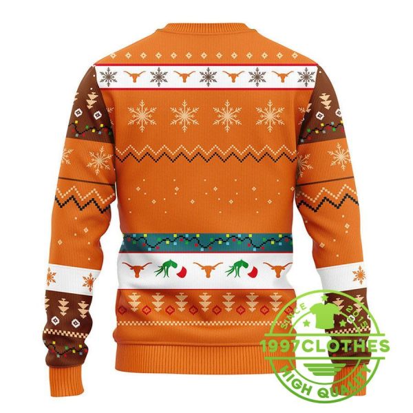 Texas Longhorns Grinch Ugly Christmas Sweater, Texas Longhorns Ugly Sweater, NCAA Ugly Sweater