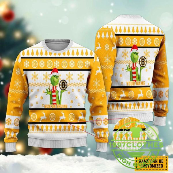 The Grinch Boston Bruins Ugly Christmas Sweater, Boston Bruins Ugly Sweater, NHL Ugly Sweater