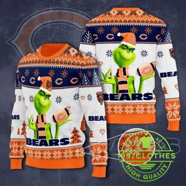 The Grinch Chicago Bears Ugly Christmas Sweater, Chicago Bears Ugly Sweater, NFL Ugly Sweater