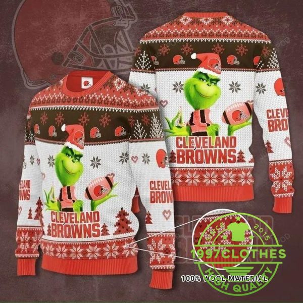 The Grinch Cleveland Browns Ugly Christmas Sweater, Cleveland Browns Ugly Sweater, NFL Ugly Sweater