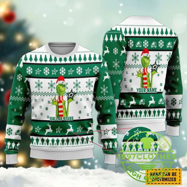 The Grinch Dallas Stars Ugly Christmas Sweater, Dallas Stars Ugly Sweater, NHL Ugly Sweater