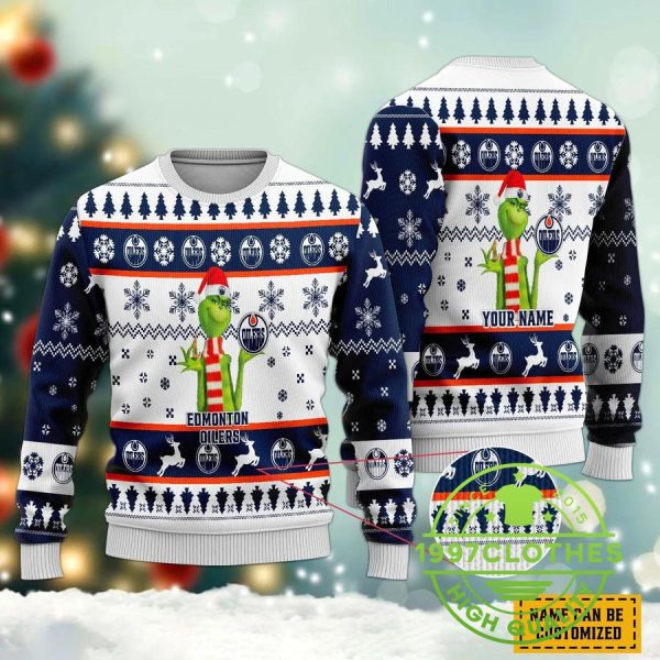 The Grinch Edmonton Oilers Ugly Christmas Sweater, Edmonton Oilers Ugly Sweater, NHL Ugly Sweater