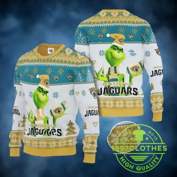 The Grinch Jacksonville Jaguars Ugly Christmas Sweater, Jacksonville Jaguars Ugly Sweater, NFL Ugly Sweater