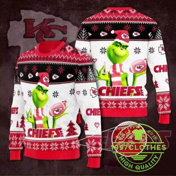 The Grinch Kansas City Chiefs Ugly Christmas Sweater, Kansas City Chiefs Ugly Sweater, NFL Ugly Sweater