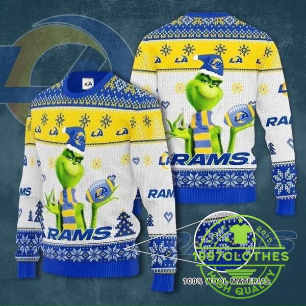 The Grinch Los Angeles Rams Ugly Christmas Sweater, Los Angeles Rams Ugly Sweater, NFL Ugly Sweater