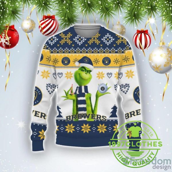 The Grinch Milwaukee Brewers Ugly Christmas Sweater, Milwaukee Brewers Ugly Sweater, MLB Christmas Sweater