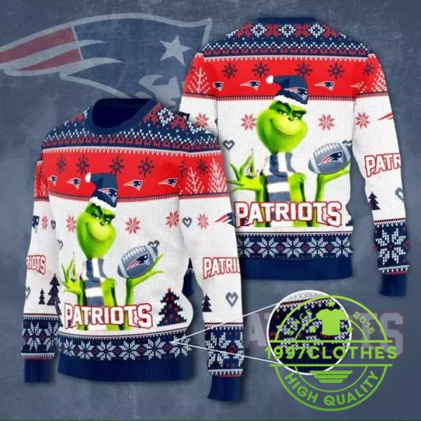 The Grinch New England Patriots Ugly Christmas Sweater, New England Patriots Ugly Sweater, NFL Ugly Sweater