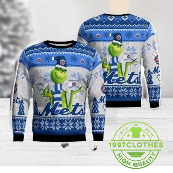 The Grinch New York Mets  Ugly Christmas Sweater, New York Mets Ugly Sweater, MLB Christmas Sweater