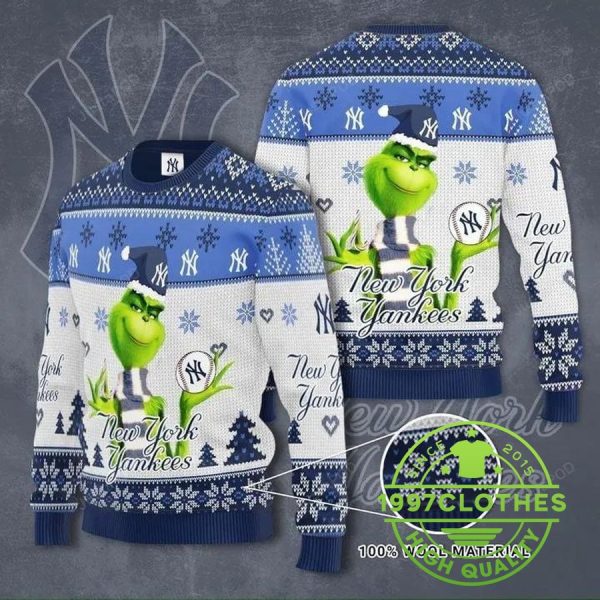 The Grinch New York Yankees Ugly Christmas Sweater, New York Yankees Ugly Sweater, MLB Christmas Sweater