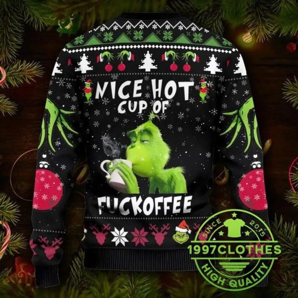 The Grinch Nice Hot Cup Of Christmas Grinch Ugly Christmas Sweater, Christmas Grinch Sweater, Grinch Holiday Sweater