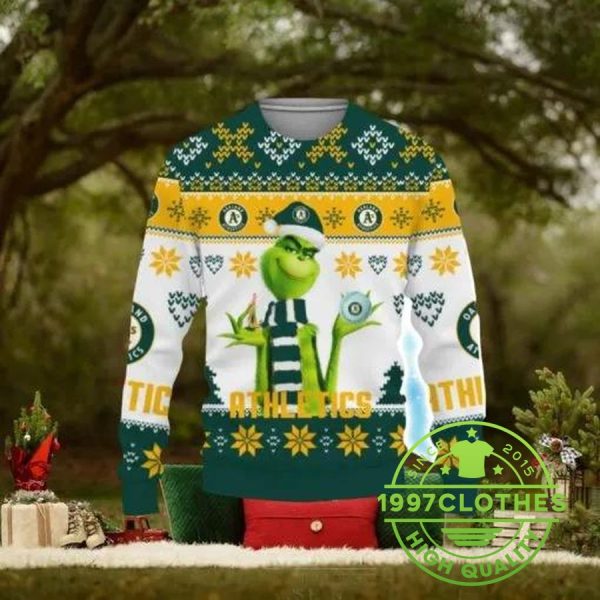 The Grinch Oakland Athletics Ugly Christmas Sweater, Oakland Athletics Ugly Sweater, MLB Christmas Sweater