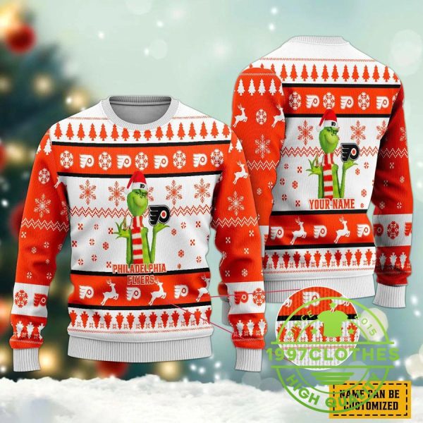 The Grinch Philadelphia Flyers Ugly Christmas Sweater, Philadelphia Flyers Ugly Sweater, NHL Ugly Sweater