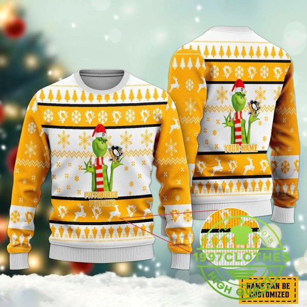 The Grinch Pittsburgh Penguins Ugly Christmas Sweater, Pittsburgh Penguins Ugly Sweater, NHL Ugly Sweater