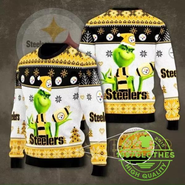 The Grinch Pittsburgh Steelers Ugly Christmas Sweater, Pittsburgh Steelers Ugly Sweater, NFL Ugly Sweater