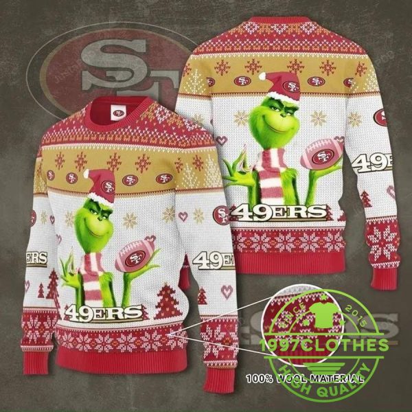 The Grinch San Francisco 49ers Ugly Christmas Sweater, San Francisco 49ers Ugly Sweater, NFL Ugly Sweater