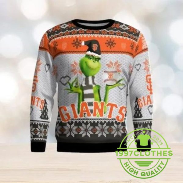 The Grinch San Francisco Giants Ugly Christmas Sweater, San Francisco Giants Ugly Sweater, MLB Christmas Sweater