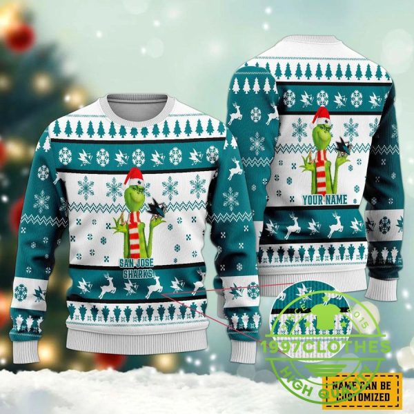 The Grinch San Jose Sharks Ugly Christmas Sweater, San Jose Sharks Ugly Sweater, NHL Ugly Sweater