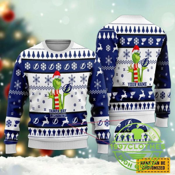 The Grinch Tampa Bay Lightning Ugly Christmas Sweater, Tampa Bay Lightning Ugly Sweater, NHL Ugly Sweater