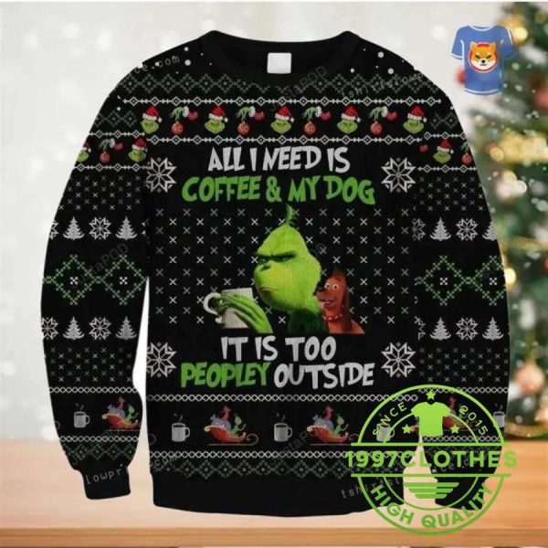 The Grinch Ugly Christmas Sweater Party, Coffee Dogs And Escaping People,Christmas Grinch Sweater, Grinch Holiday Sweater