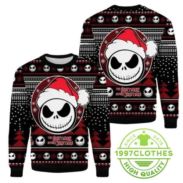 The Nightmare Before Christmas Jack Skellington Ugly Sweater, Halloween Christmas Sweater