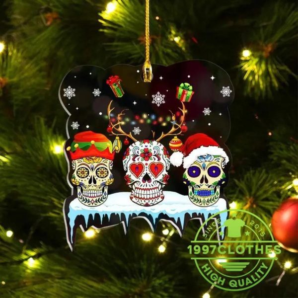 Three Sugar Skulls Christmas Ornament, Skull Christmas Decorations