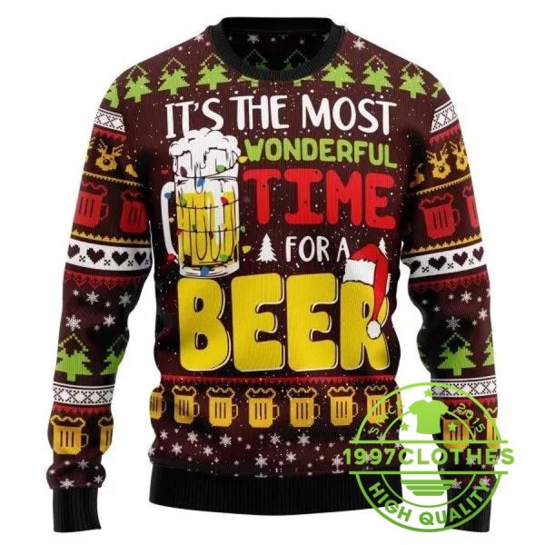 Time For Beer Ugly Christmas Sweater, Beer Ugly Sweater